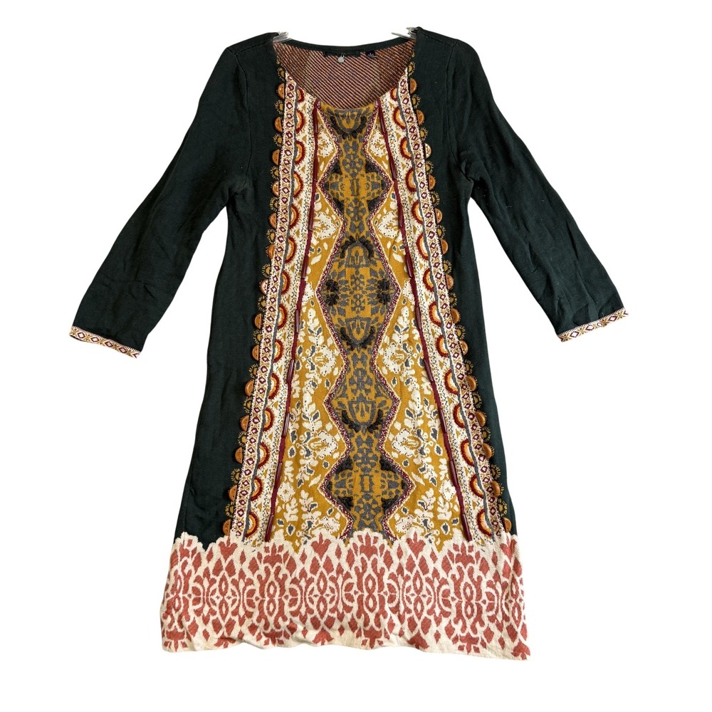 Knitted‎ & Knotted Sweater Dress Womens Small Multicolor Geometric Boho Knit